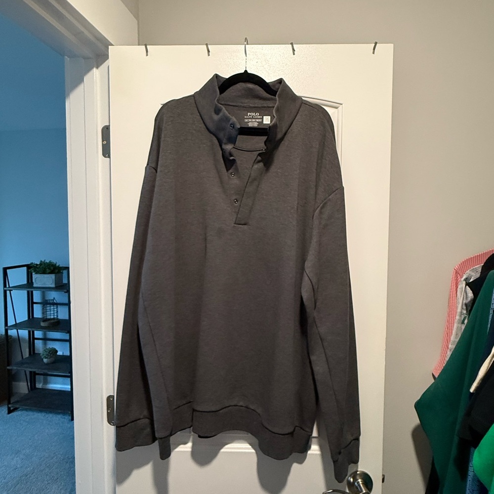 Polo by Ralph Lauren Men's Charcoal Gray Button-Neck Pullover